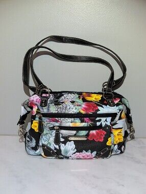 Stone Mountain USA Black Floral Shoulder Bag with Multicolor Floral Print